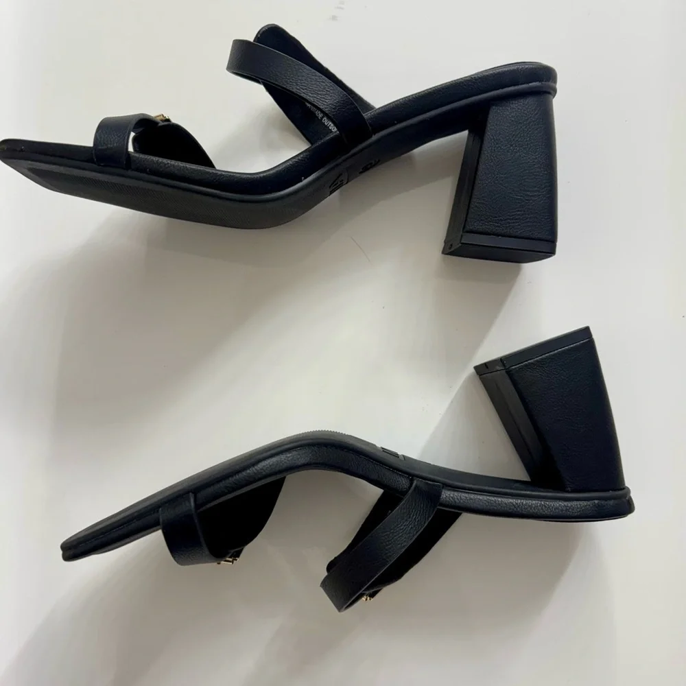 MIA Black Wedge Sandal with Gold Buckles